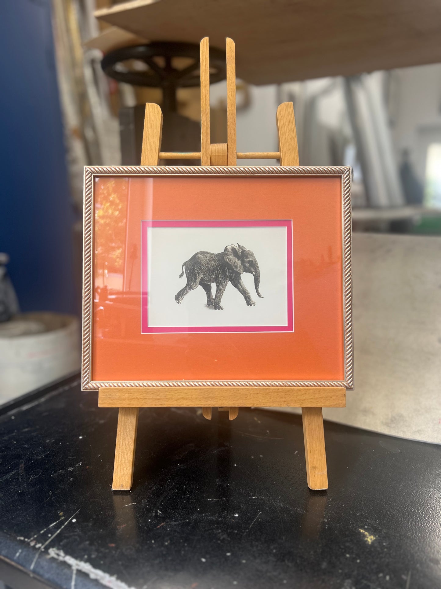 Rähmchen // Elefant // orange - pink Doppelpassepartout