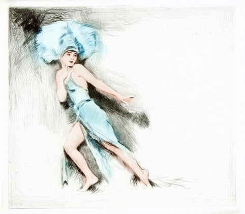 Frau tanzt in blauem Kleid Kunstdruck Tiefdruck